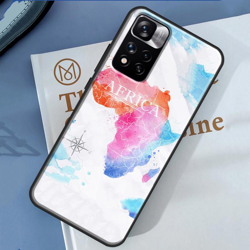 Afrika Karte Geografie Bemalte Hülle Für Xiaomi Redmi Note 14 13 11 9 10 12 Pro 9S 10S 11S 12S Redmi 10C 12C 13C 14C Abdeckung