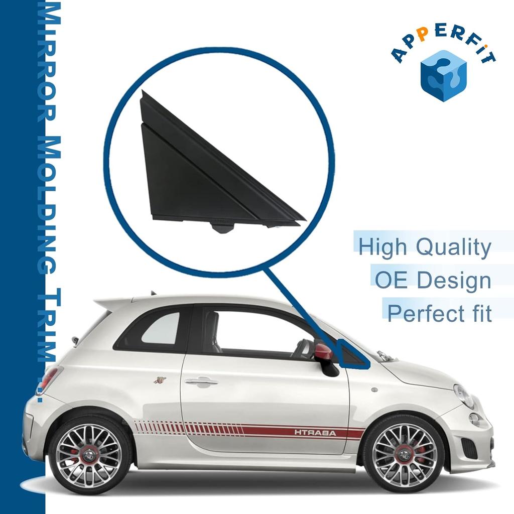 APPERFiT Fiat 500 Door Mirror Flag Cover Molding (Matte Black) Left Driver & Right Passenger Side Compatible With 2012- Fiat 500 Replaces 1SJ85KX7AA