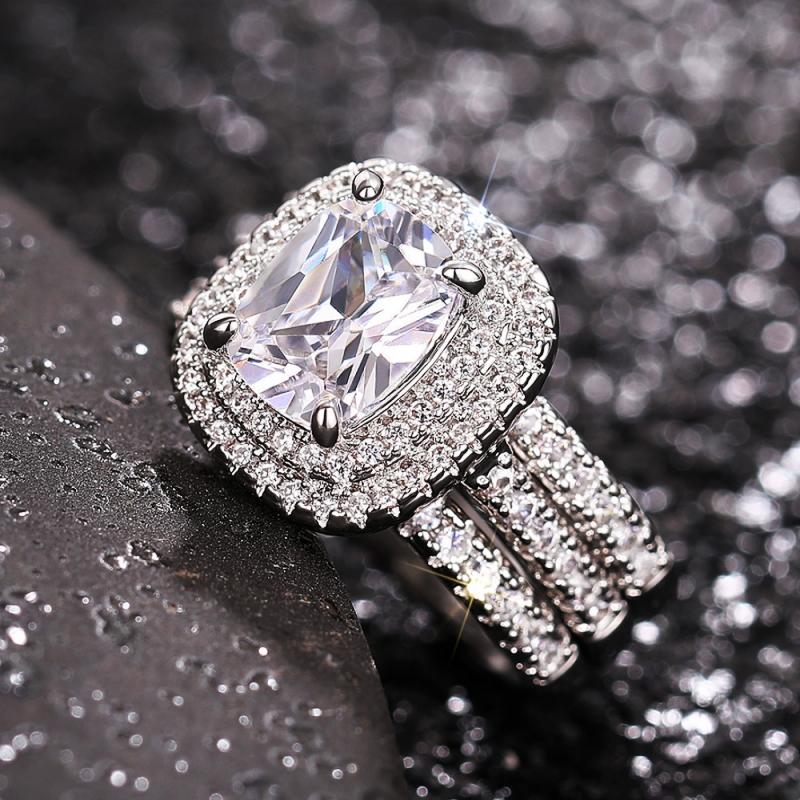 Huitan Gorgeous Women Rings 3Pcs Set AA Cubic Zirconia Engagement Wedding Party Temperament Elegant Female Zircon Fancy Gift