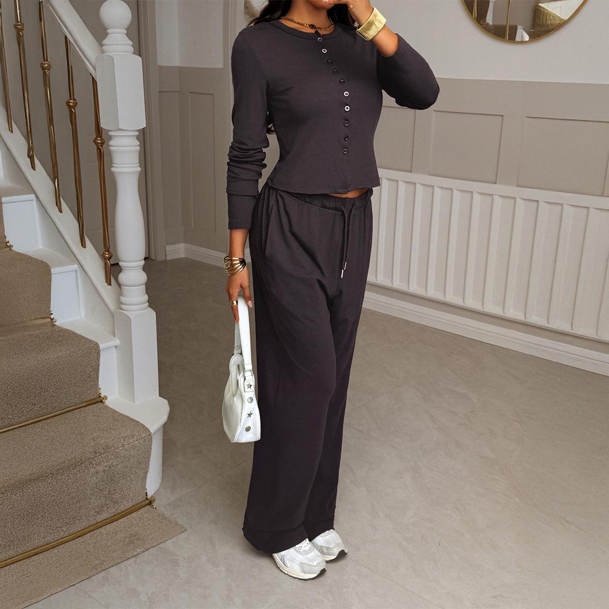 2025 European Resort Style Women s Sweater and Long Pants Set for Autumn/Winter S чёрный