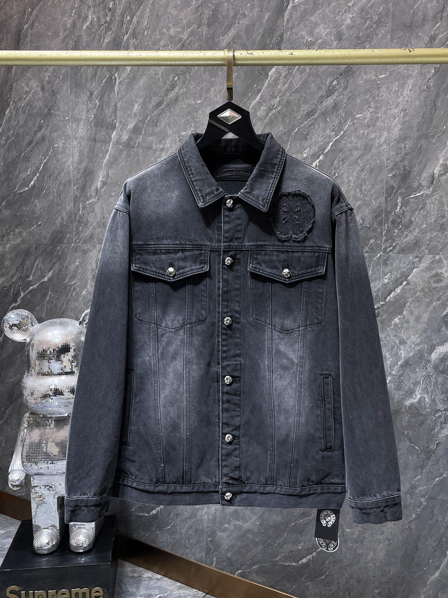 CHKroxin Cross-border Autumn/Winter Sanskrit Embroidery Handmade Denim Jacket for Couples Medium