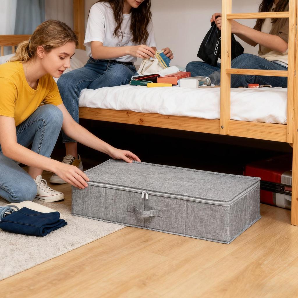 2pcs Under Bed Storage Box 10cm High Ultra-thin Clothes Organizer Dustproof Folding Bedroom Cloth Organizer Blanket Storage Bin