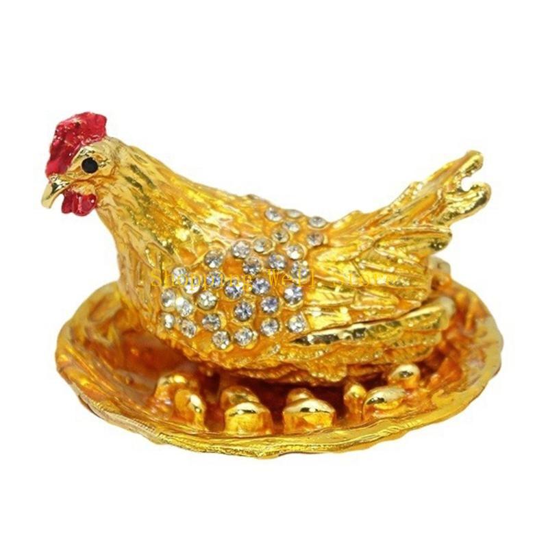 

KX4B Chinese Hens Laying Eggs Figurine Metal Statue Fengshui Prosperities Sculpture золотий