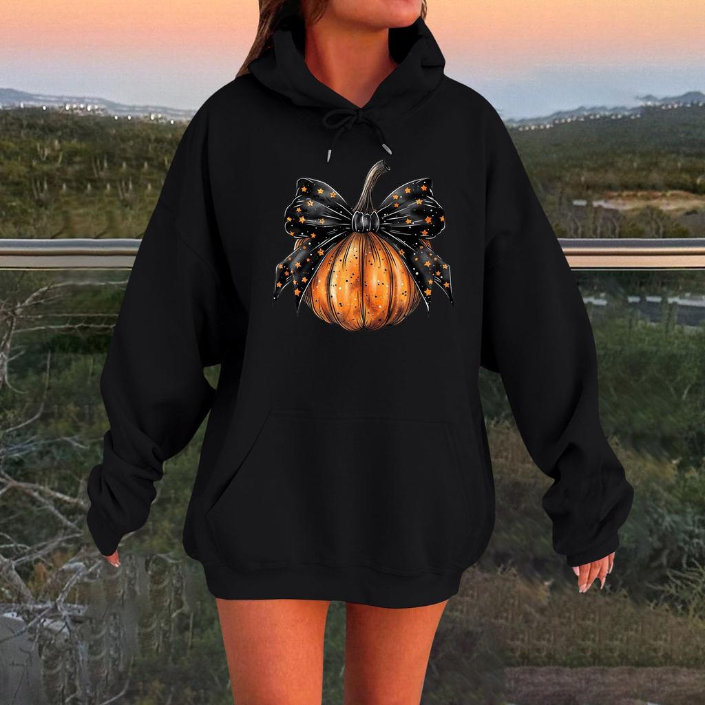 Women's Long-sleeved  Oversized Dropped Shoulder Sleeves Women's Hooded Halloween Print Plush Sweatshirt