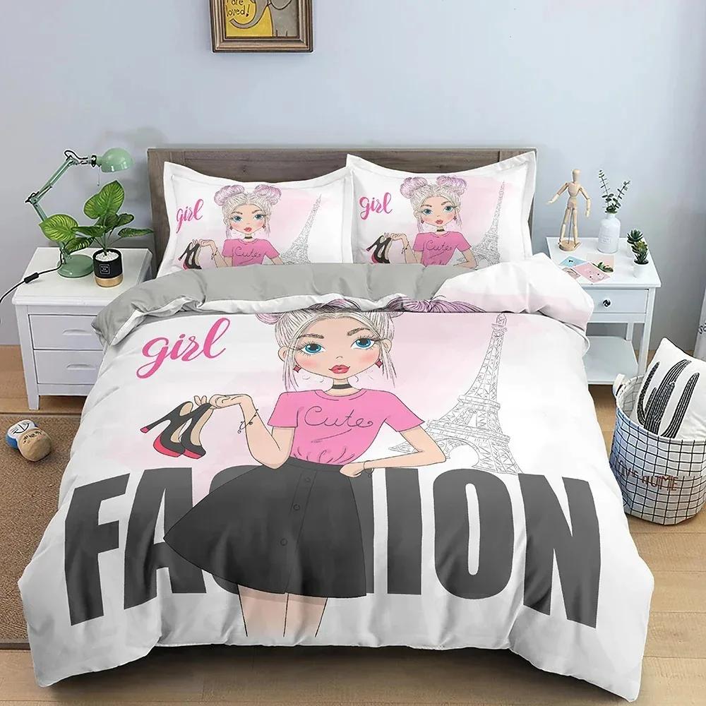 Makeup Gril Bedding Set Fastion Cartoon Duvet Cover Bedroom Comforter Covers Twin King Size Quilt Cover Home Textile