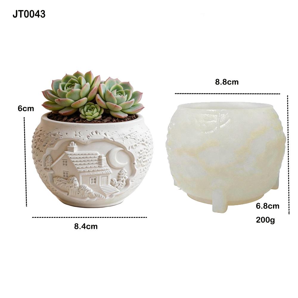 Carved Landscape Animal House Silicone Vase Mold Diy Candle Cup Plaster Storage Jar Home Decoration