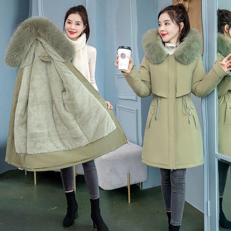Manteau Long à capuche en fausse fourrure pour femme, doublure à grande poche, veste bouffante en coton rembourré, parka d'extérieur, pardessus 6 couleurs, hiver