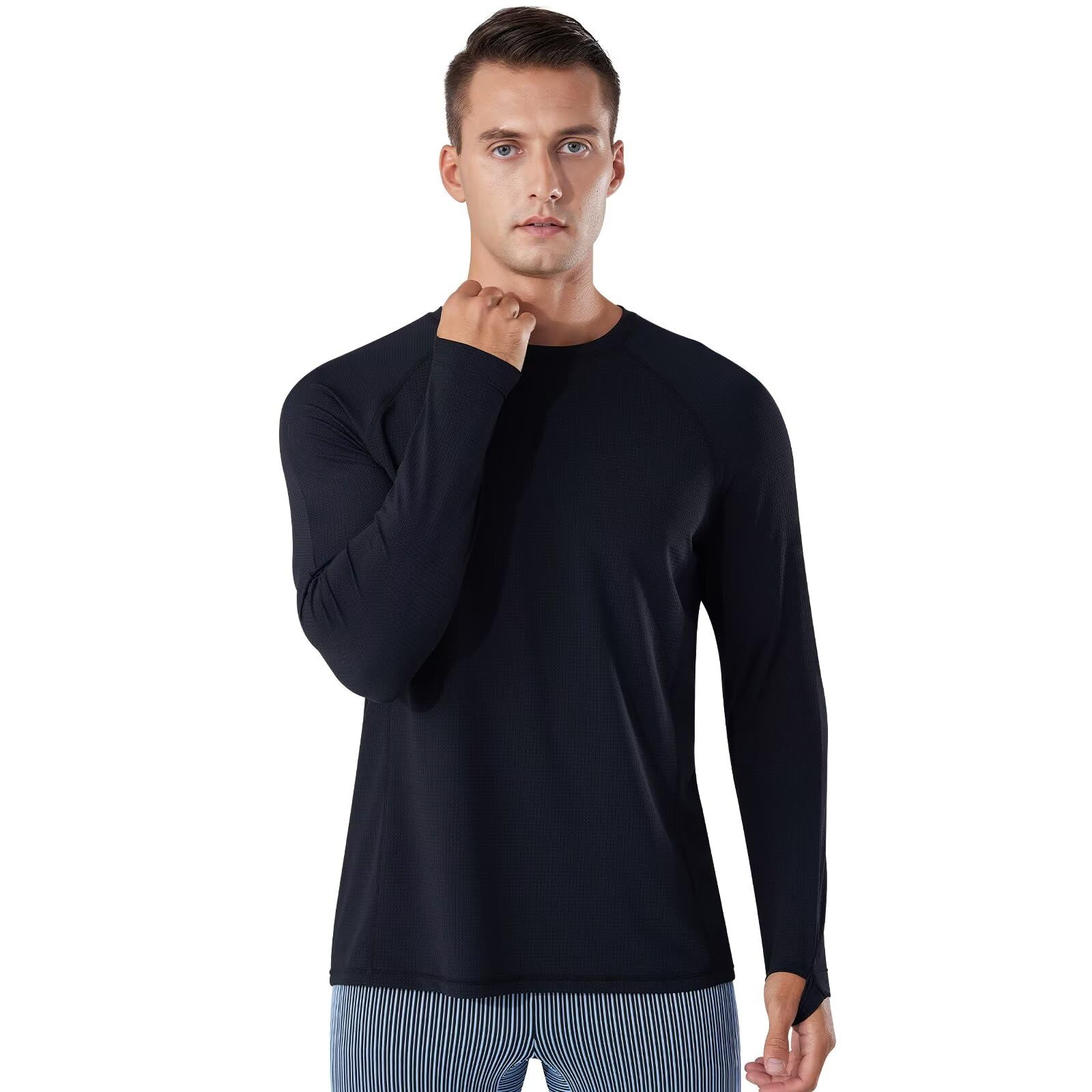 

Крутое термобелье для летних тренировок с длинным рукавом, спортивное компрессионное, прохладное на ощупь, быстросохнущее, с защитой от УФ-лучей [Nesseo] мужское, футболка, футболка, термобелье, чёрный