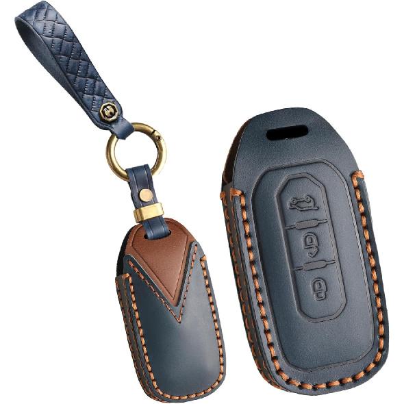 

For Ford Leather Car Key Cover Fit for Ford Territory 2024 2025 Taurus Territory EV Equator EcoBoost Titanium Kuga Transit Keychain Hand Swen Key синий