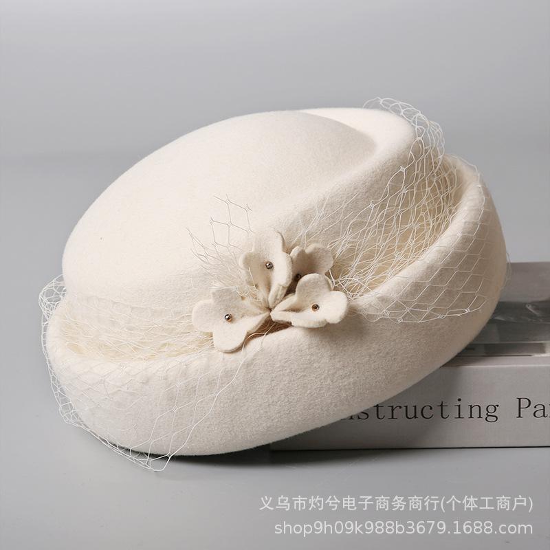 British retro three-dimensional flower beret elegant mesh painter hat women's autumn and winter warm Australian wool felt hat