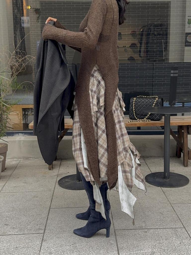 2026 Korean Chic Retro Plaid Asymmetrical Skirt