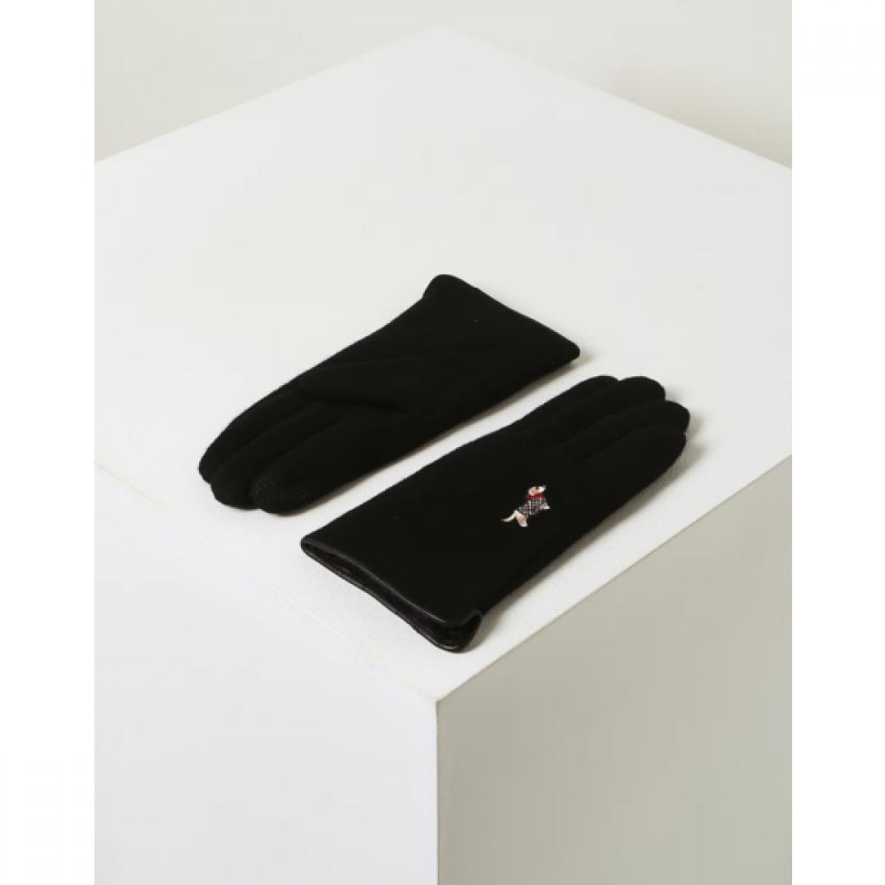 Daks Black Wool Dachshund Embroidery Smartphone Touch Gloves Dcgv5f203bk