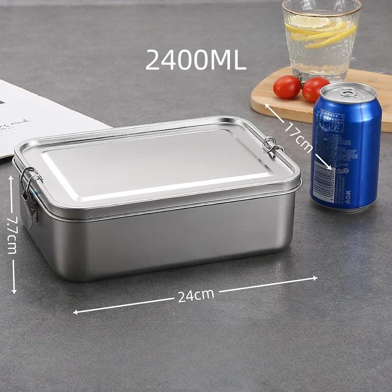 850/2400mL 304Stainless Steel Lunch Box with Buckle Sealed and Leak Proof Student Office Worker Bento Box Food Storage Container