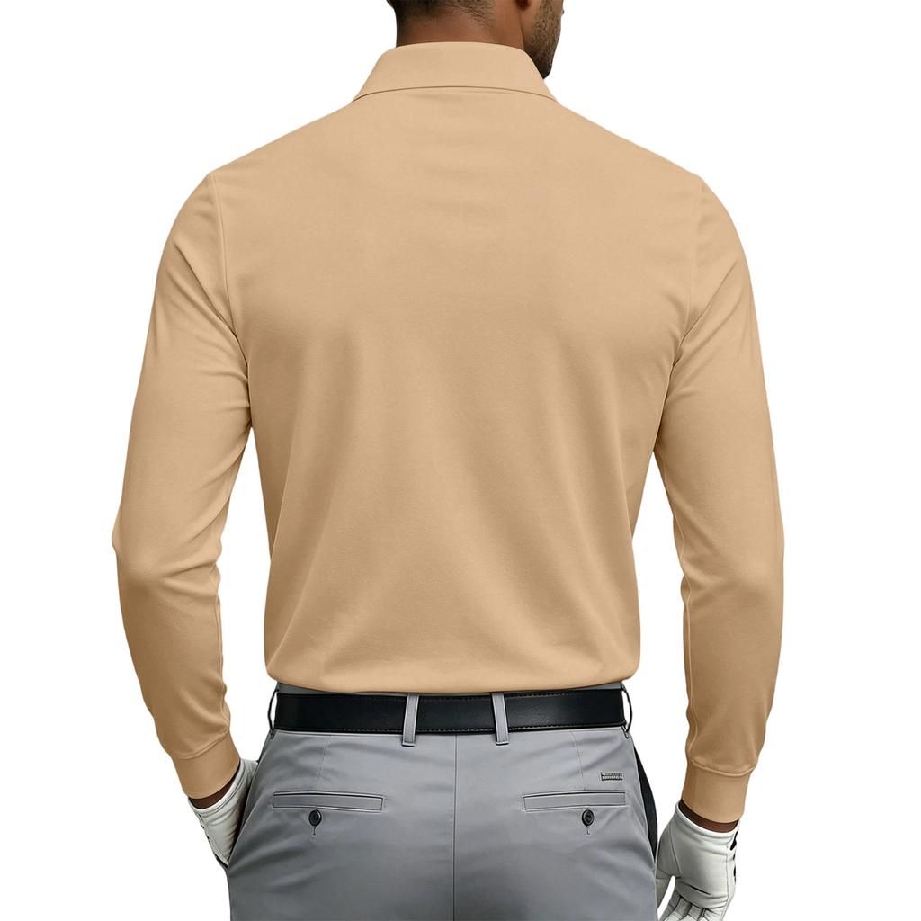 Men's Quick Dry Breathable Golf Polo Shirt Long Sleeve Button Design Casual Collar Athletic Sports Shirt