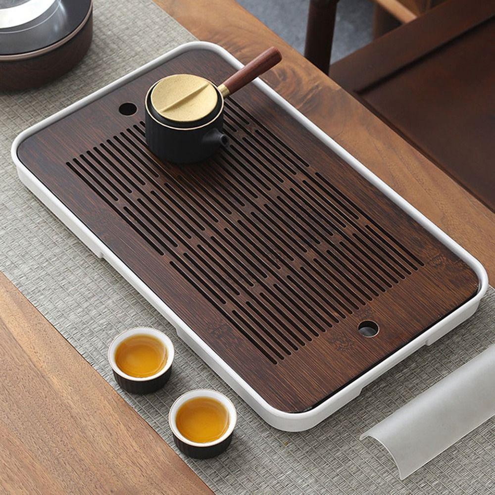 Dual Purpose Bamboo Tea Tray with Drain Water Storage Quick Drainage Filter Tea Serving Tray Vintage Removable