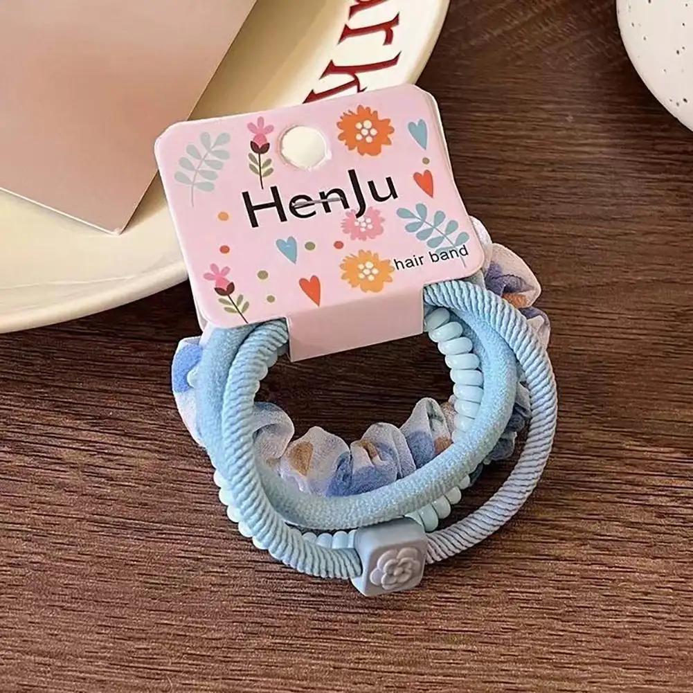 4pcs Candy Color Telephone Scrunchies for Women Highly Elastic Hair Ties Ponytail Holder Rubber Bands Teen Girls Summer Headwear