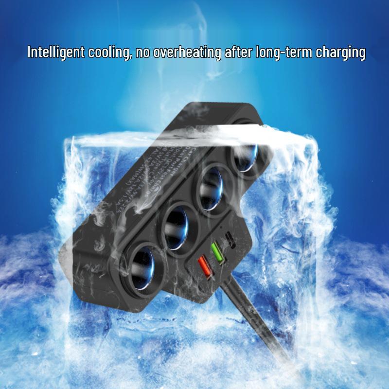 Universal High-Power Car Charger: 1-to-4 Cigarette Lighter, PD+Dual USB, Fast Charging for 12V/24V.