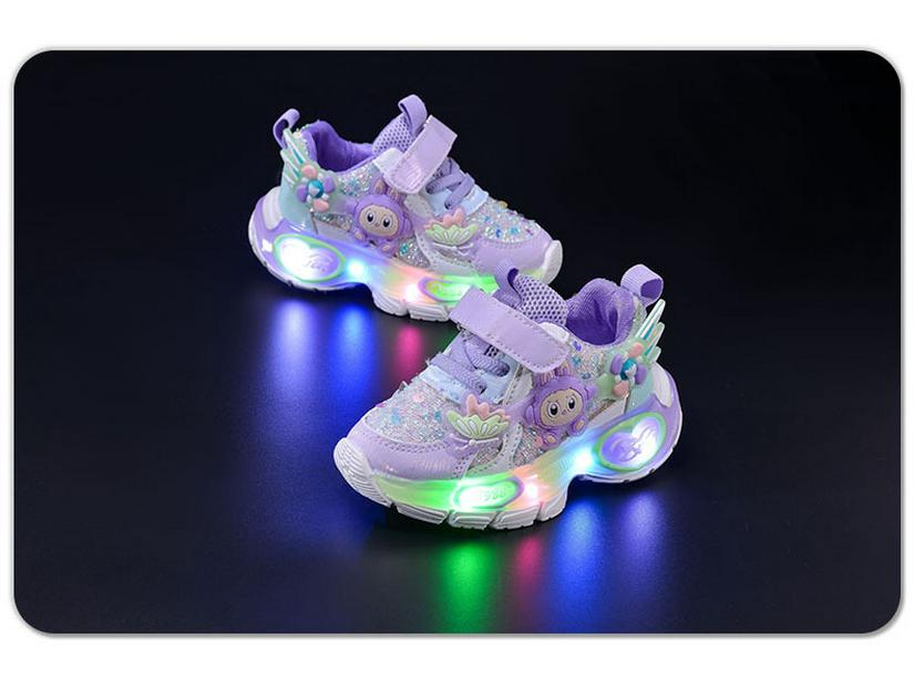 Glowing 2025 Spring/Autumn Light-Up Velcro Sports Shoes for Girls - Cartoon Design and Running Comfort
