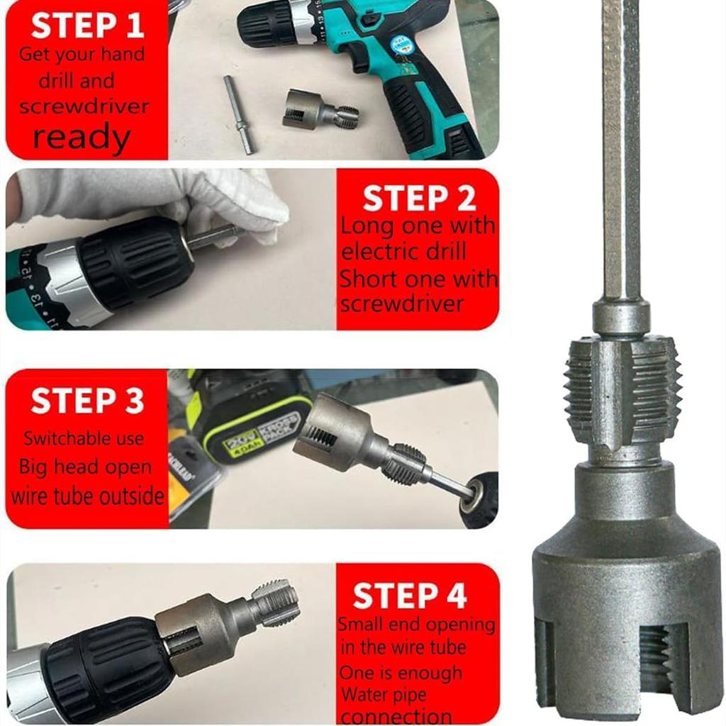 Internal External Pipe Thread Cutting Tool,Electric Drill Compatible PVC Pipe Threader,Plastic Pipes Thread Trimming & Angle Bolt Repair Tools (A)