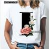 Kawaii English Alphabet Flowers Graphics Female T-Shirt 90S Summer Loose Short Sleeve Round Neck Female Tops Clothing