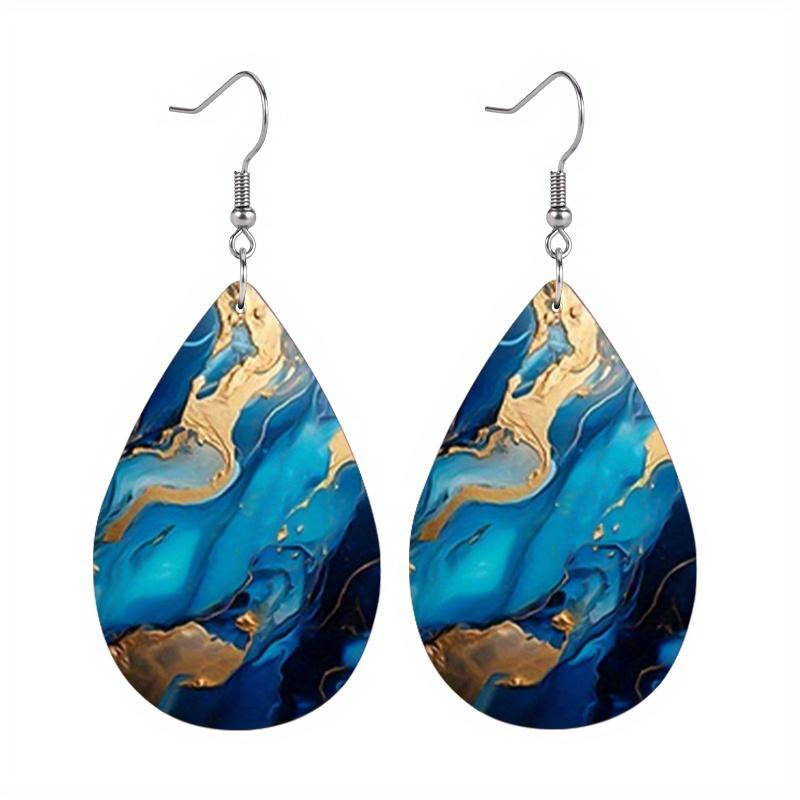 Blau/Lila Bunte Wasserwellen PU Leder Ohrringe Lebhafte Kreative Ohrringe Trendige Damenohrringe Modeohrringe Accessoires