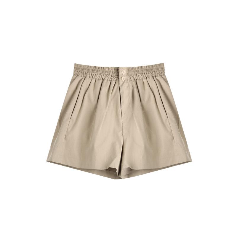 New Summer High-waisted A-line Shorts for Small Casual Shorts for Women's Double Button Design Loose and Slim Wide-leg Pants