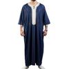 Verão Kaftan Homens Muçulmanos Manga Curta Bordado Solto Respirável Casual Robe