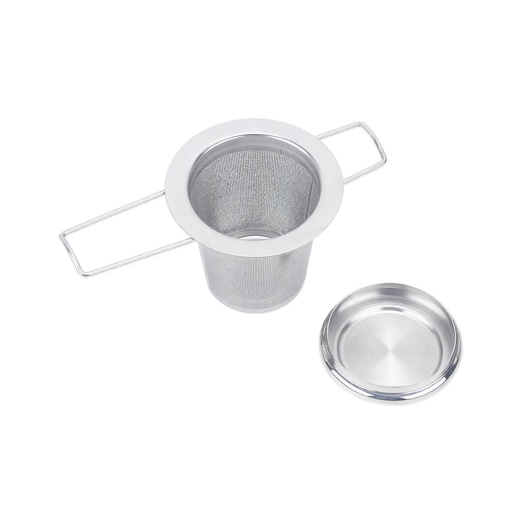 Stainless Tea Strainer with Lid and Foldable Handle for Brewing Loose Leaf Tea
