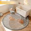 2d Printed Grey Orange Interlocking Concentric Circles Round Area Rug Non Slip Floor Mat For Cozy Modern Home Decor Gift
