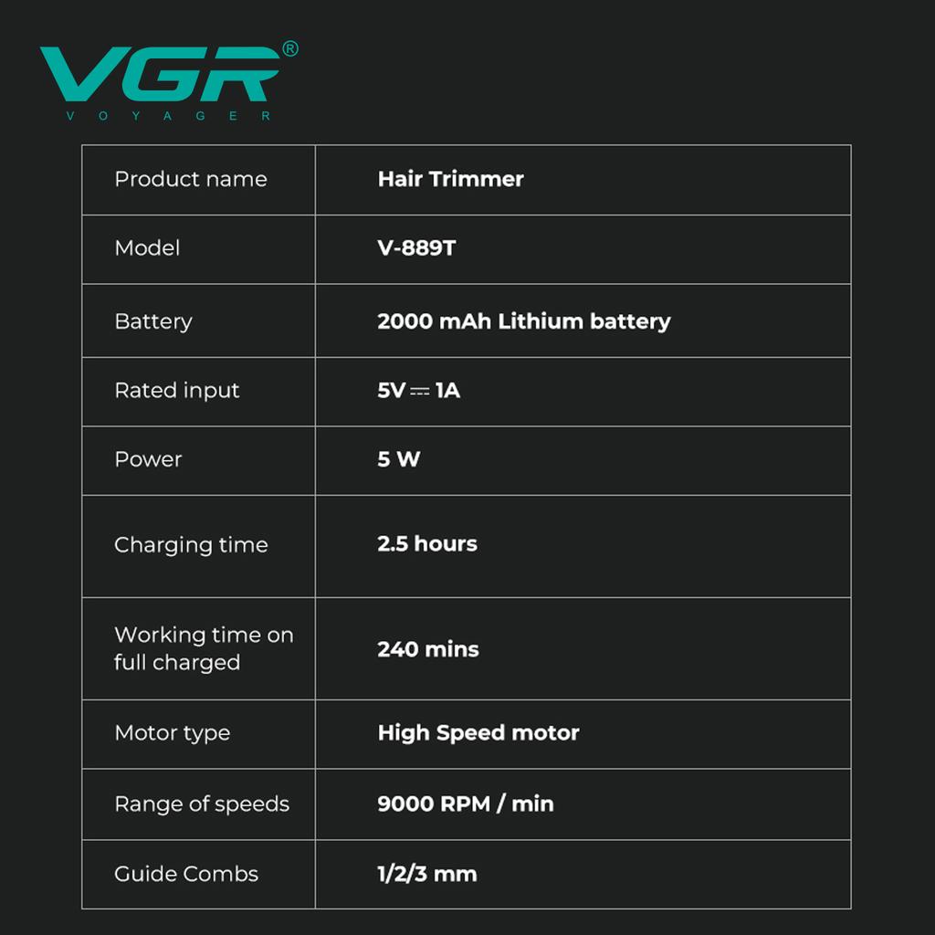 VGR High-end Electric Hair Clipper 9000 RPM Professional Grade Hair Trimmer Gradient Color Metal Body Carving Push Shear with Digital Display V-889T