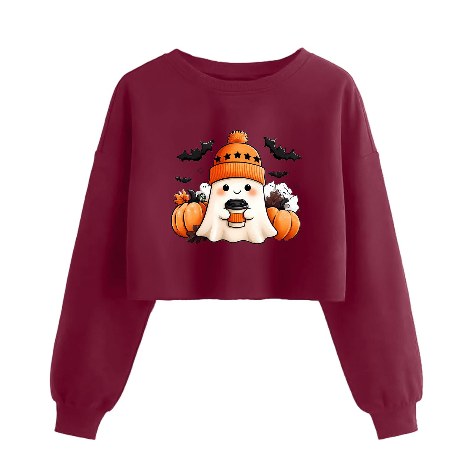 

Женский модный пуловер с длинным рукавом и принтом на Хэллоуин, открывающий живот S