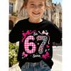 European Sizes Summer Fashion Number "67" Six Seven Letter T-Shirt Super Cool Versatile Breathable O-Neck T-Shirt Infant Toddler Girls