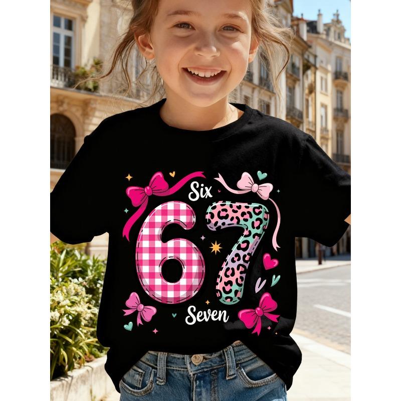 European Sizes Summer Fashion Number "67" Six Seven Letter T-Shirt Super Cool Versatile Breathable O-Neck T-Shirt Infant Toddler Girls
