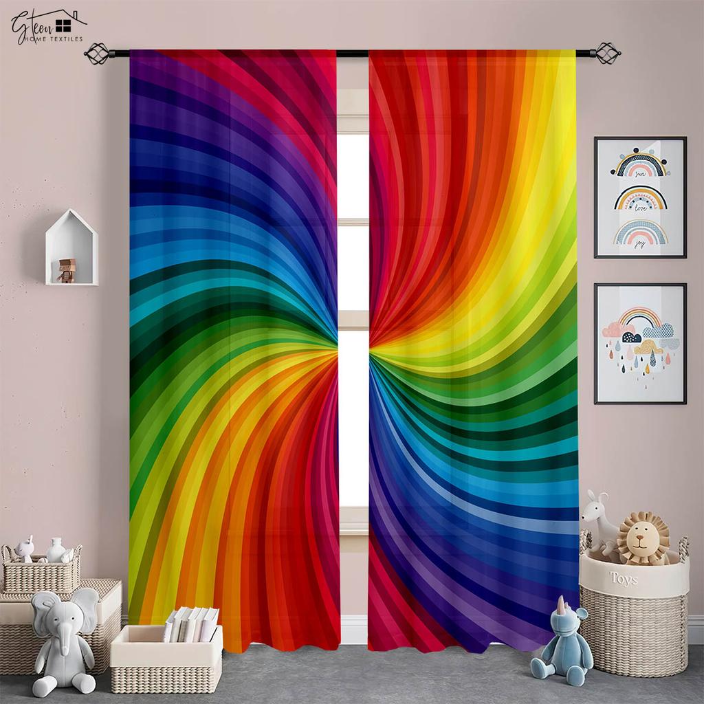 Regnbågsfärgtryckta gardiner Barnrum Dekorationsgardiner Vardagsrum Sovrum Arbetsrum Kök Fönstergardiner 2 stycken