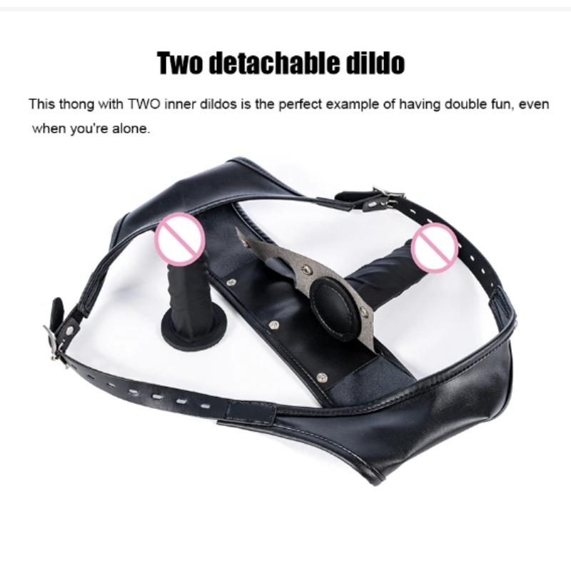 Strapon Doppeldildo Vibrator Höschen, Umschnalldildo Anal Vaginal Plug Keuschheit Penis Slip Sexspielzeug für Frauen Masturbation