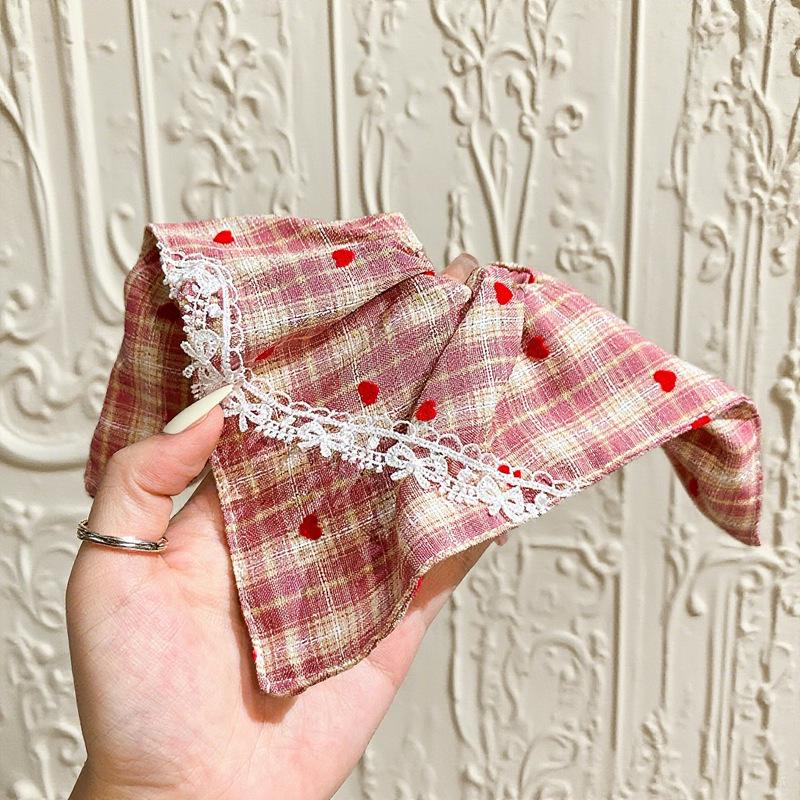 French Retro Pink Plaid Hair Tie Scarf - High Elasticity, Gentle On Hair, Sweet and Cute Hair Accessory