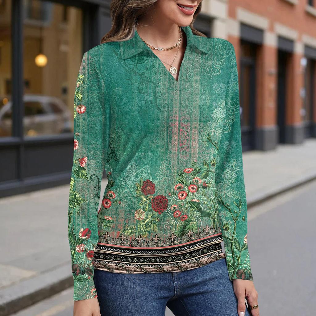 Women's retro printed fashionable long-sleeved top