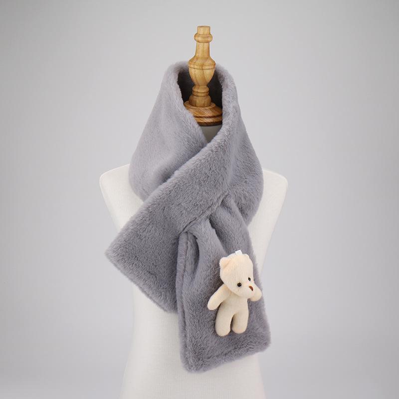 Women's Cute Korean-Style Plush Bear Scarf - Warm & Versatile for Autumn/Winter
