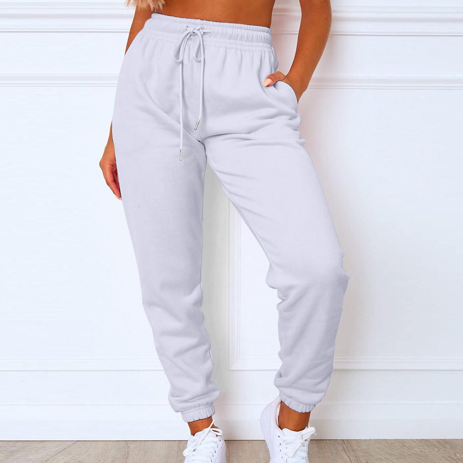 

Спортивные брюки-карго для женщин, спортивные, однотонные, с карманом на шнурке, повседневные спортивные брюки L белый