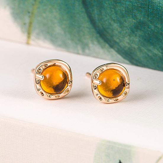 1 Pair Women Ear Retro Smooth Geometric Shape Amber Studs Lightweight Ear Jewelry Lady
