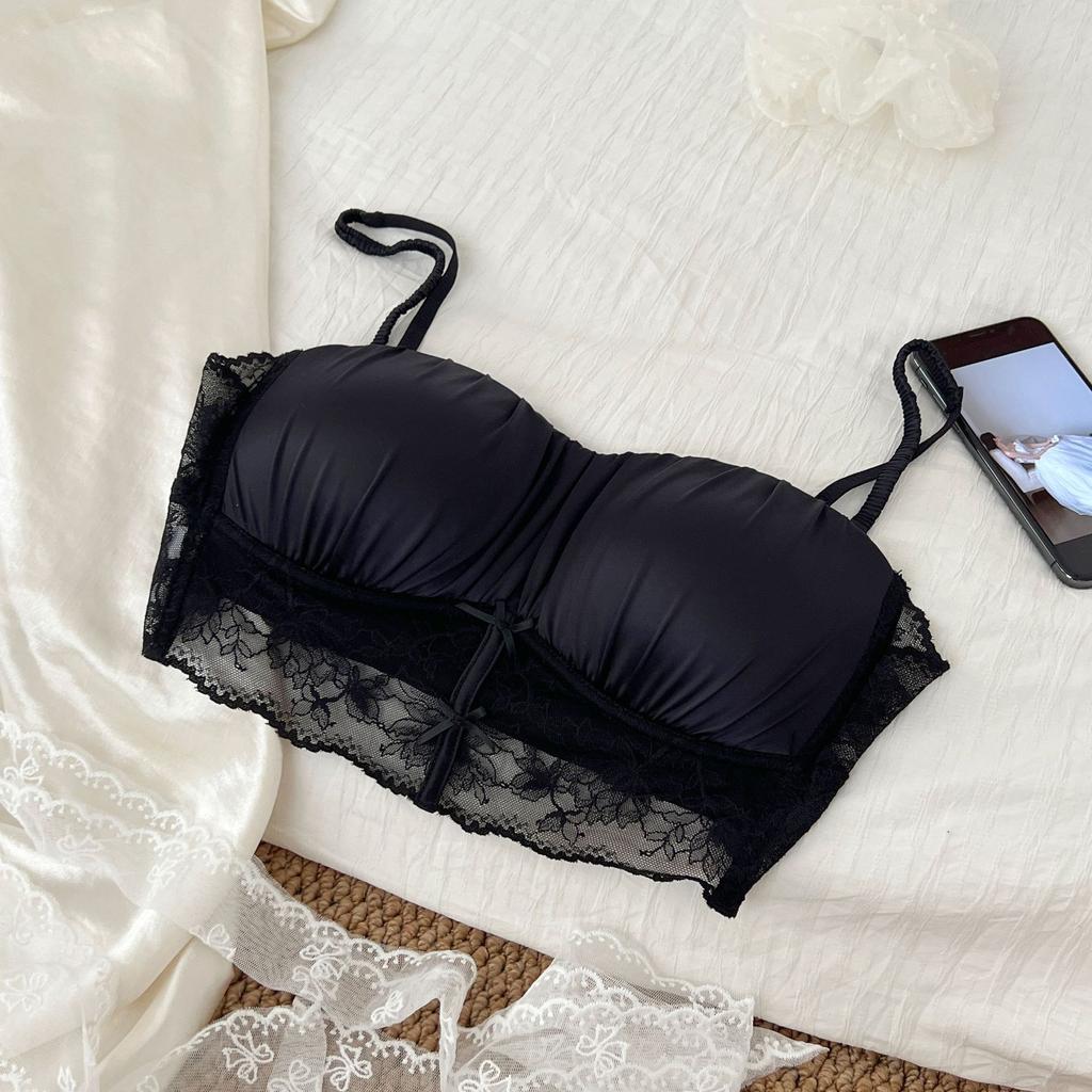 11111 Pure Desire Satin Tube Top Underwear Women's Small Chest Without Steel Ring Soft Support U-shaped Beautiful Back Comfortable Lace Bra Cover
