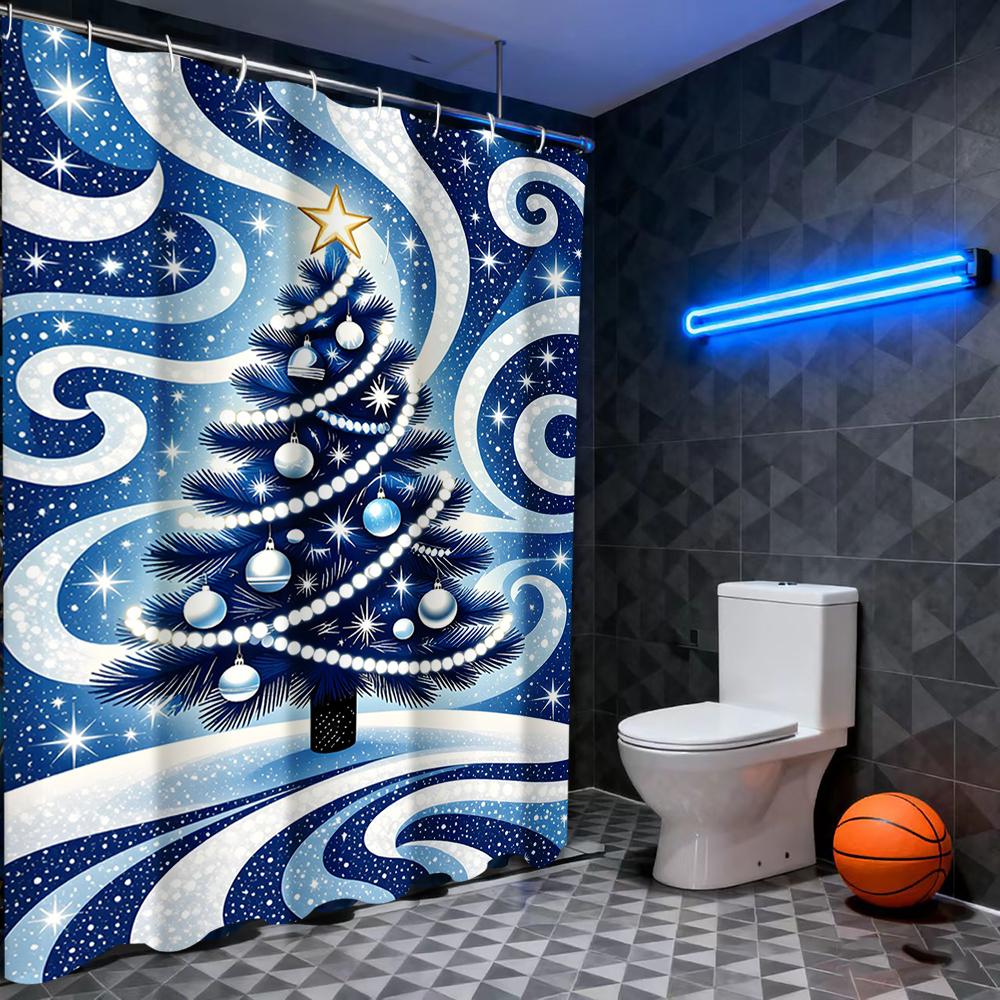 Christmas Santa Claus Decoration Dwarf Pattern Bathroom Shower Curtain with 12 Hooks Home Bathroom Decoration Accessories