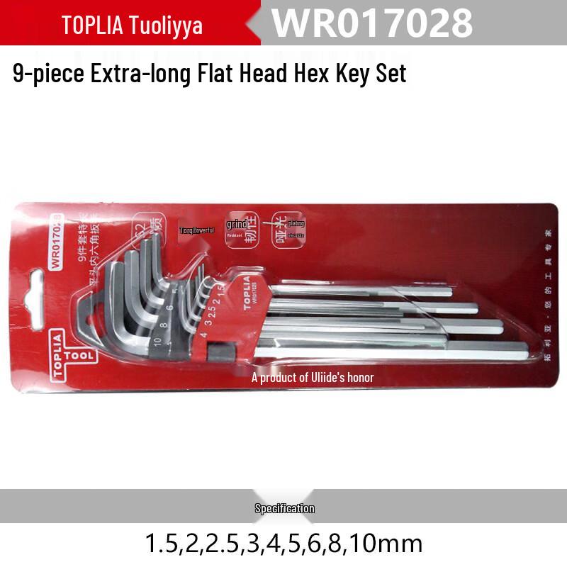TOPLIA 9-Piece Metric Extra Long Flat Head Hex Key Set