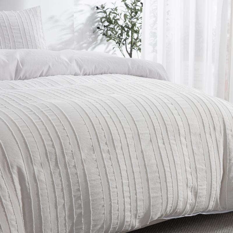 Fluff Cut Flower Stripe White Vertical Strip Quilt Cover Home Textile Bedding Three-Piece Set