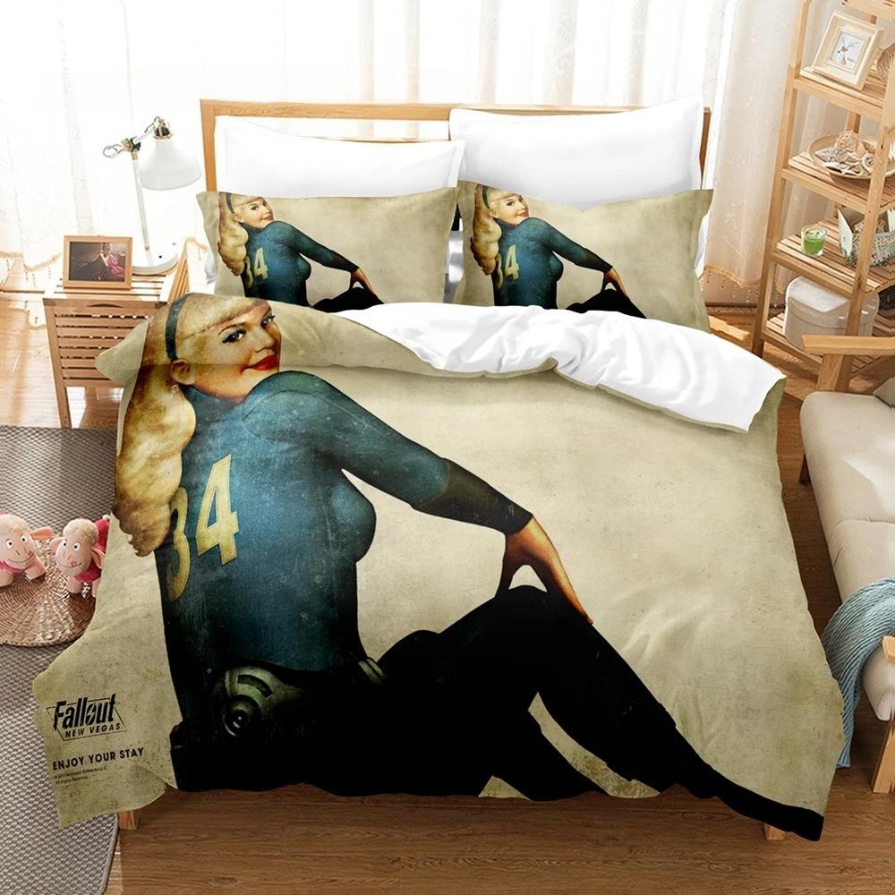 Fallout Vault 33 Bettwäsche-Set Einzelbett Twin Full Queen King Size Bettwäsche-Set Schlafzimmer für Jungen Erwachsene Bettbezug-Sets Anime Bettwäsche-Set Bett