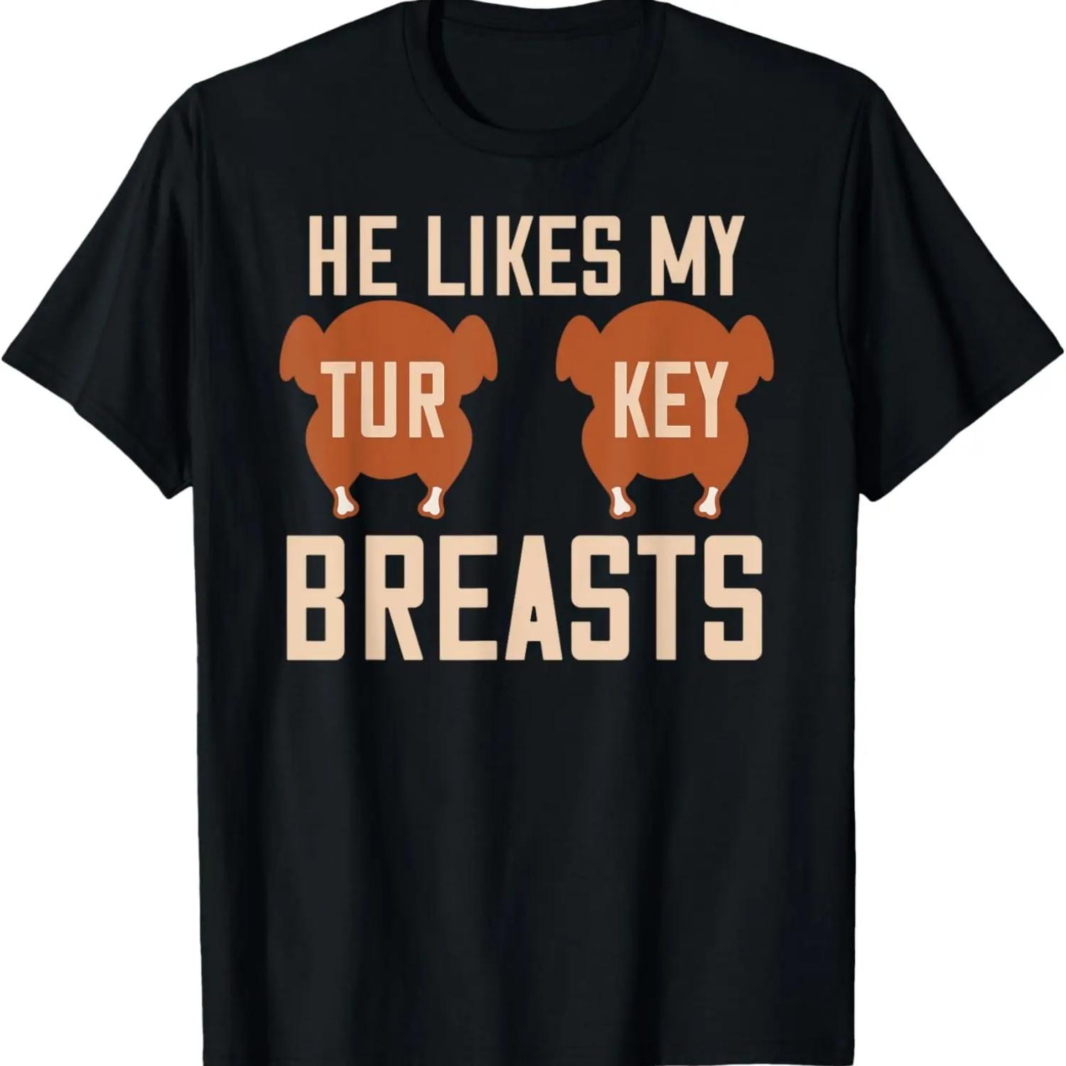 She Likes My Drum Stick Thanksgiving Couples Turkey Breasts T-Shirt S чёрный