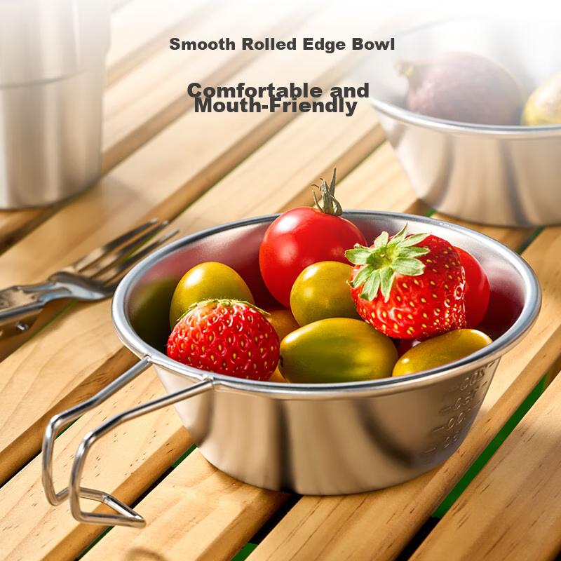 Original Outdoor 304 Stainless Steel Bowl Fruit Bowl with Handle Camping Utensils Hanging Storage Bag Snow Bowl *4