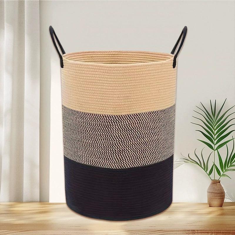 Cotton Rope Woven Dirty Clothes Basket With Handles For Laundry Room And Home Use