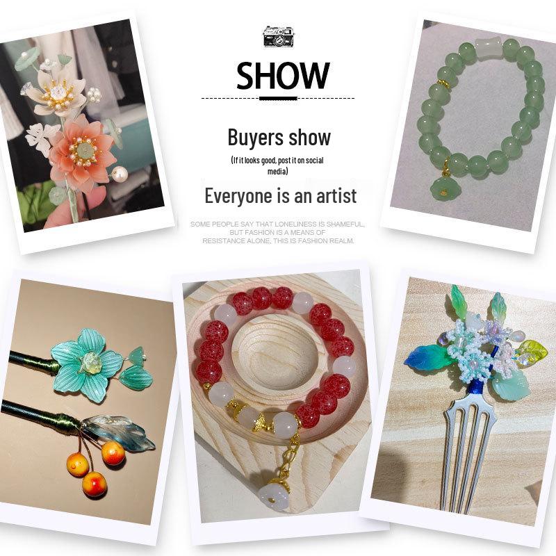 Lotus Pod Hairpin: Ancient Style, Imitation Jade, Lotus Pod Jewelry Loose Beads, DIY Glass Earring Materials