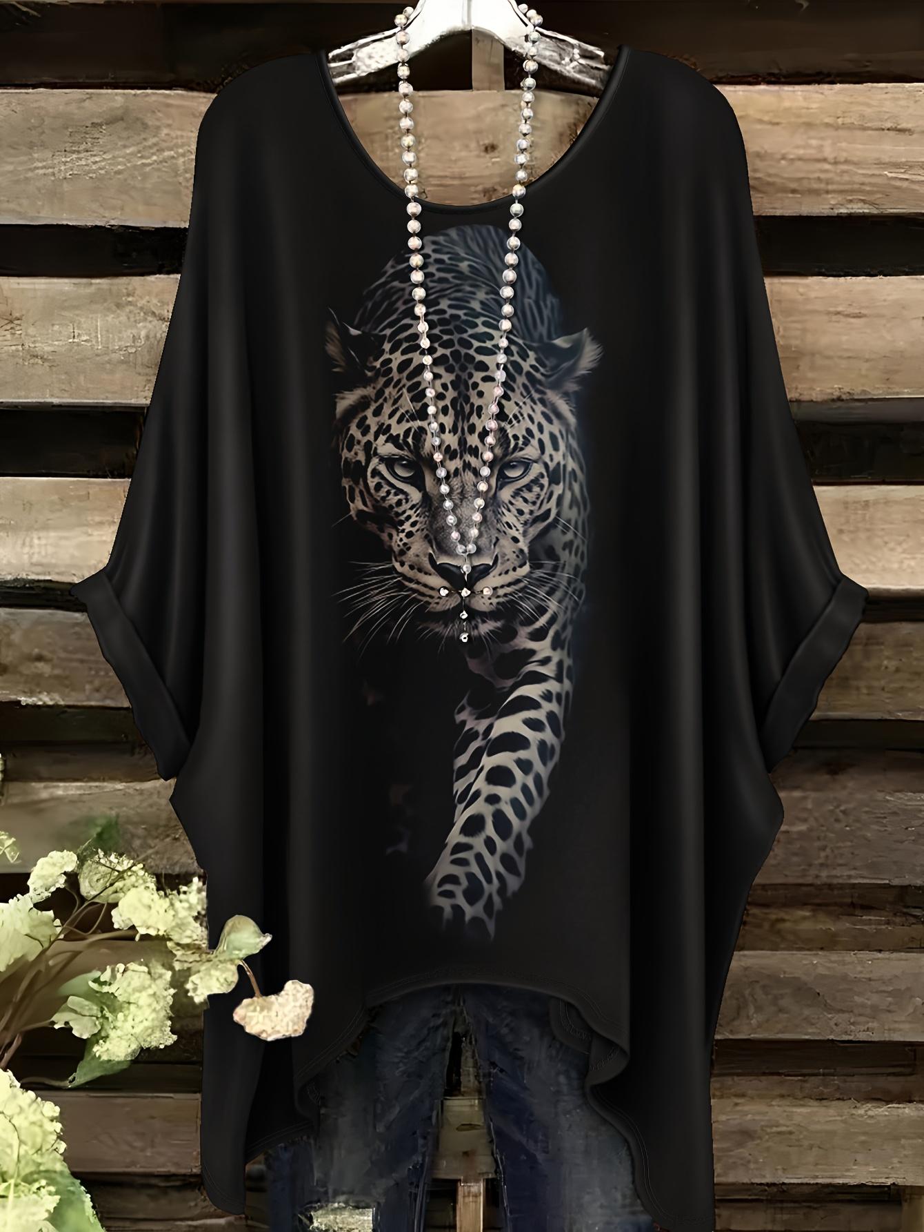 

Элегантная женская футболка больших размеров с леопардовым принтом | Дышащая, пригодная для машинной стирки повседневная футболка для всех сезонов 5XL